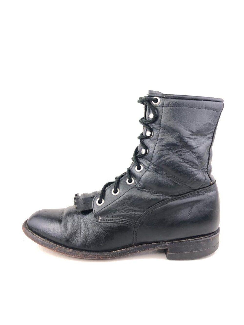 Justin L504 Black Leather Western Lacer Roper Boots 6.5 B
